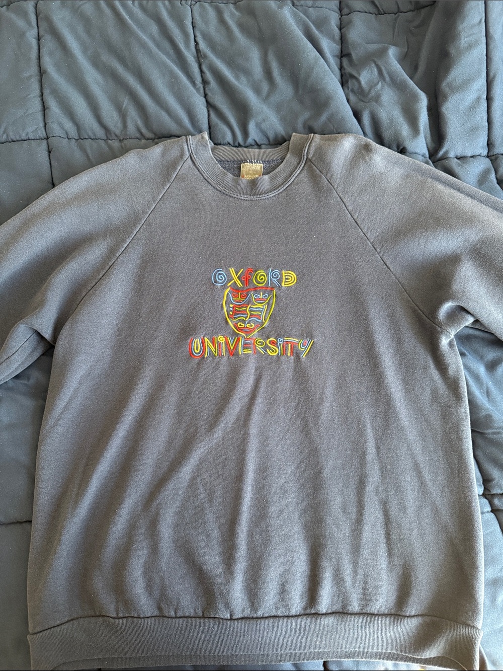 Screen Stars Gray Crewneck with Multicolor Oxford University Graphic